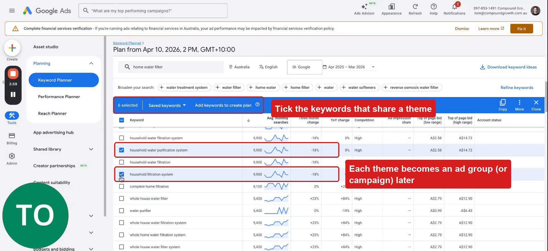 Selecting keywords by theme in Keyword Planner