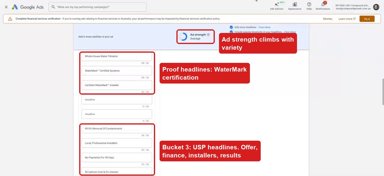 USP headlines including certification, finance and installer proof