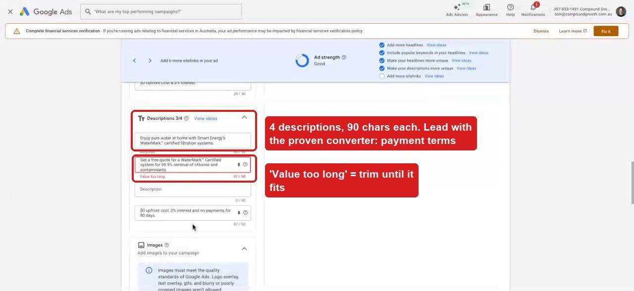 Description fields with a value too long warning